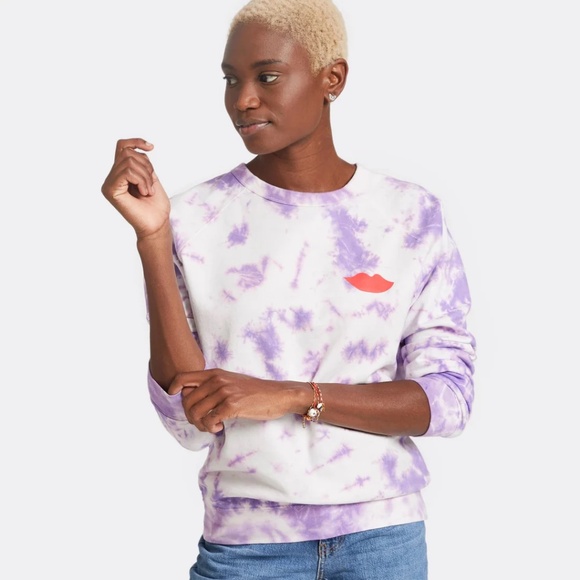 Clare V. - Sweatshirt in Violet Tie Dye w/ Poppy Lips Size L - Picture 2 of 10